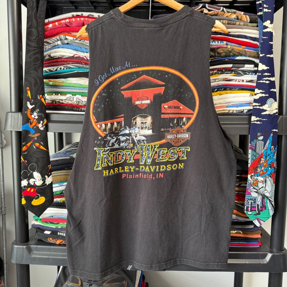Y2K Black Harley-Davidson Indy West Graphic Muscle Tank Top Size XL